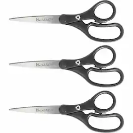 Westcott - KleenEarth 8" Basic Recycled Straight Scissors Straight Stainless Steel 3 / Pack - Black