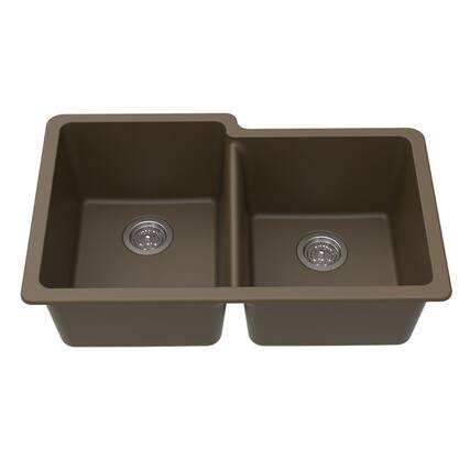 Front. Winpro - Winpro Undermount Granite Composite 33 in. L 40/60 Offset Double Bowl Kitchen Sink in Mocha - Mocha.