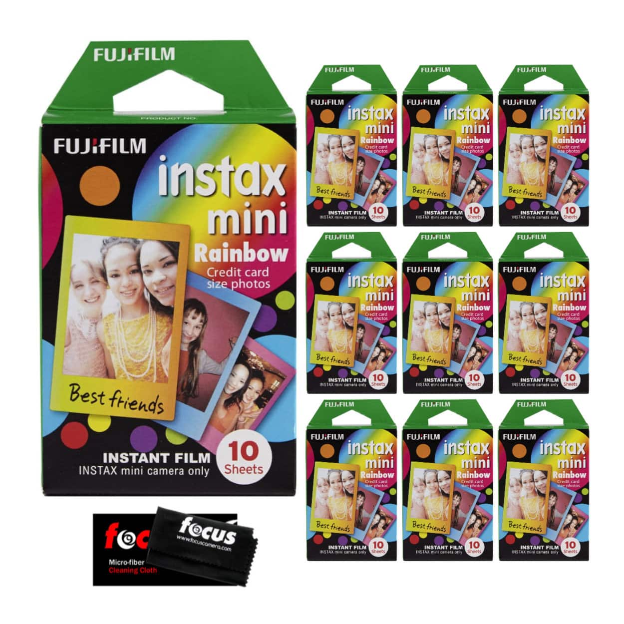 Fujifilm - Instax Mini Instant Rainbow Film (10-Pack) with Cleaning Cloth
