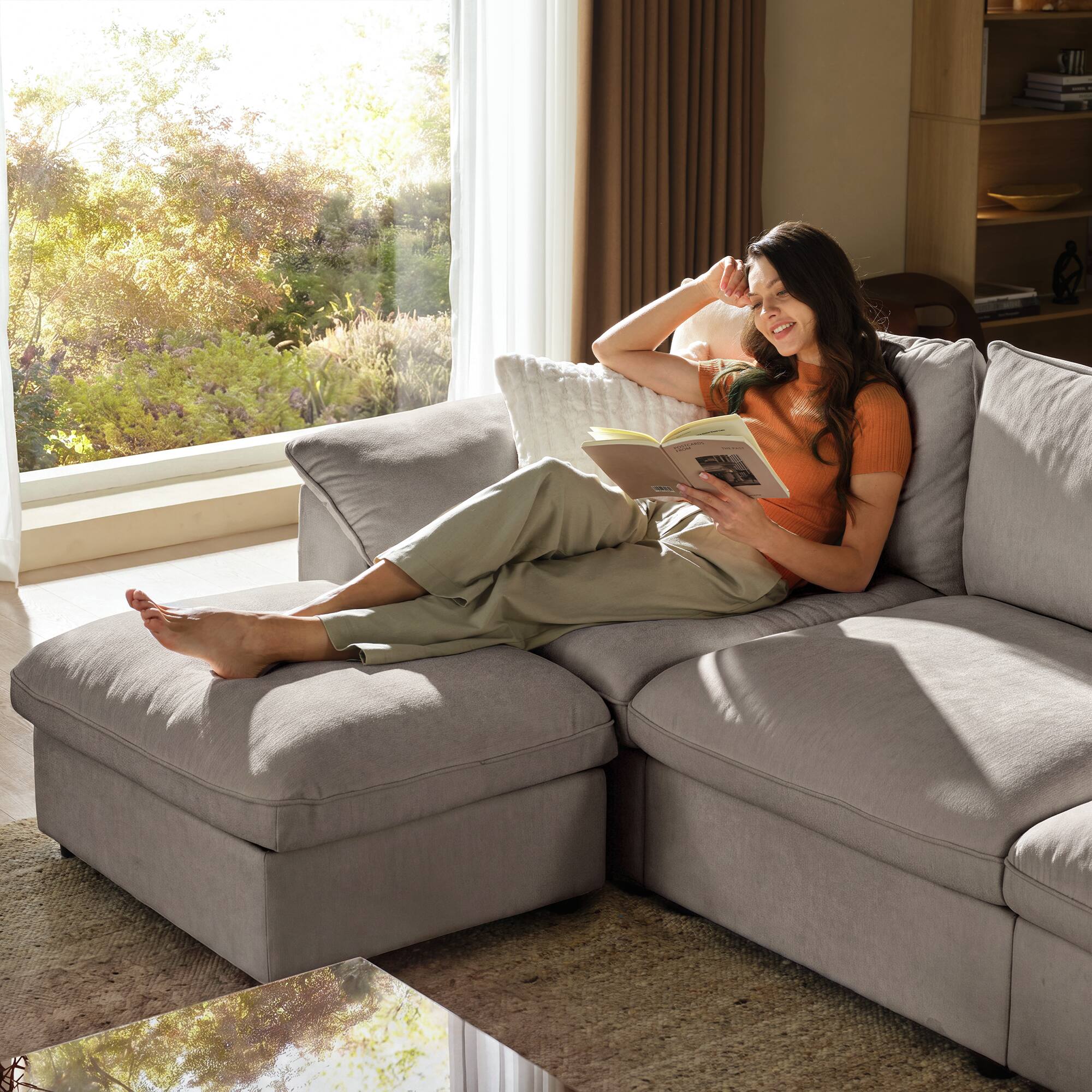 Alt View 4. ModernMate - 114.1" W 3-Seat Chenille Cloud Down-Blend Modular L-shape Sectional with Storage Ottoman for Living Room - Gray L-Shaped.