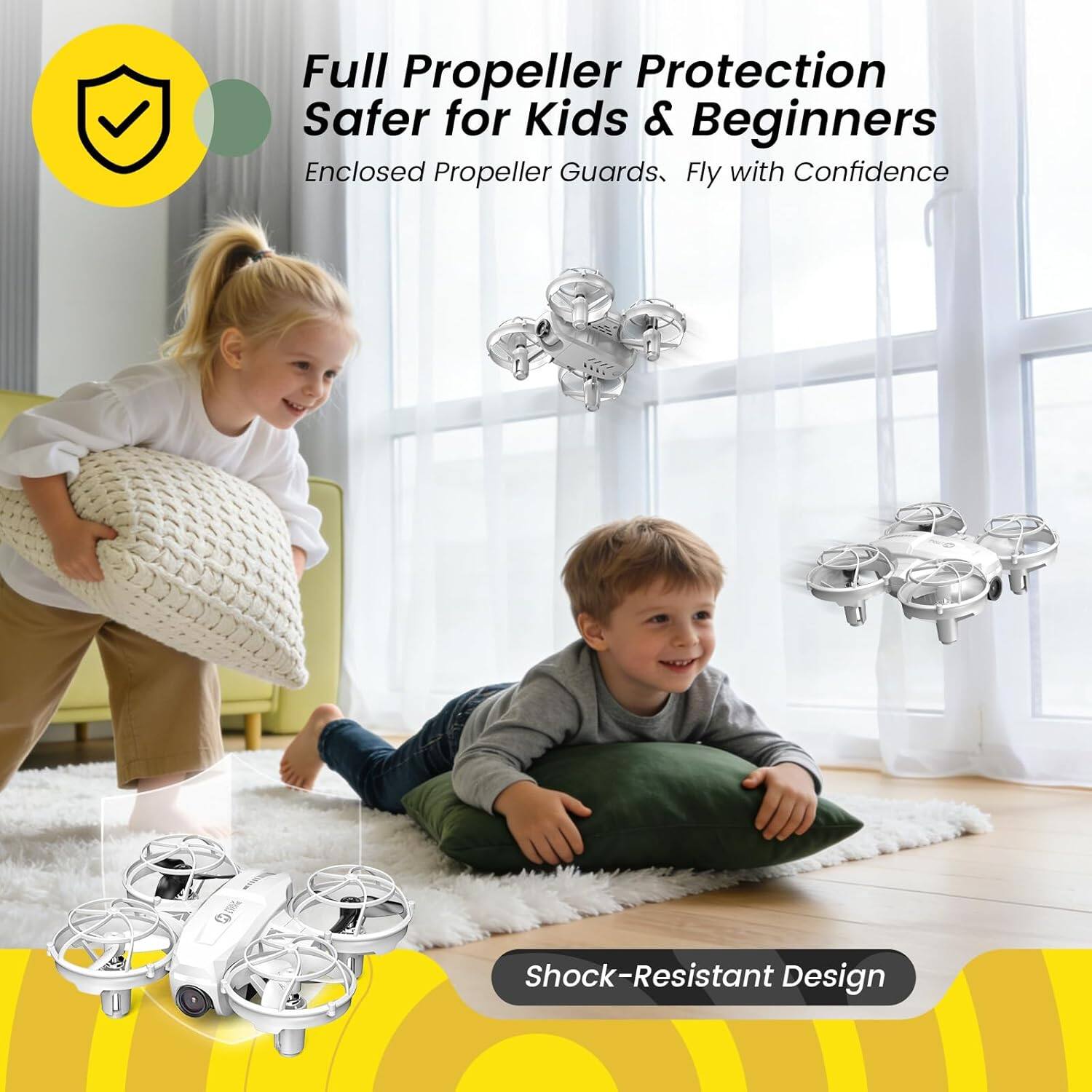 Full Propeller Protection  
Safer for Kids & Beginners  
Enclosed Propeller Guards, Fly with Confidence  

Shock-Resistant Design