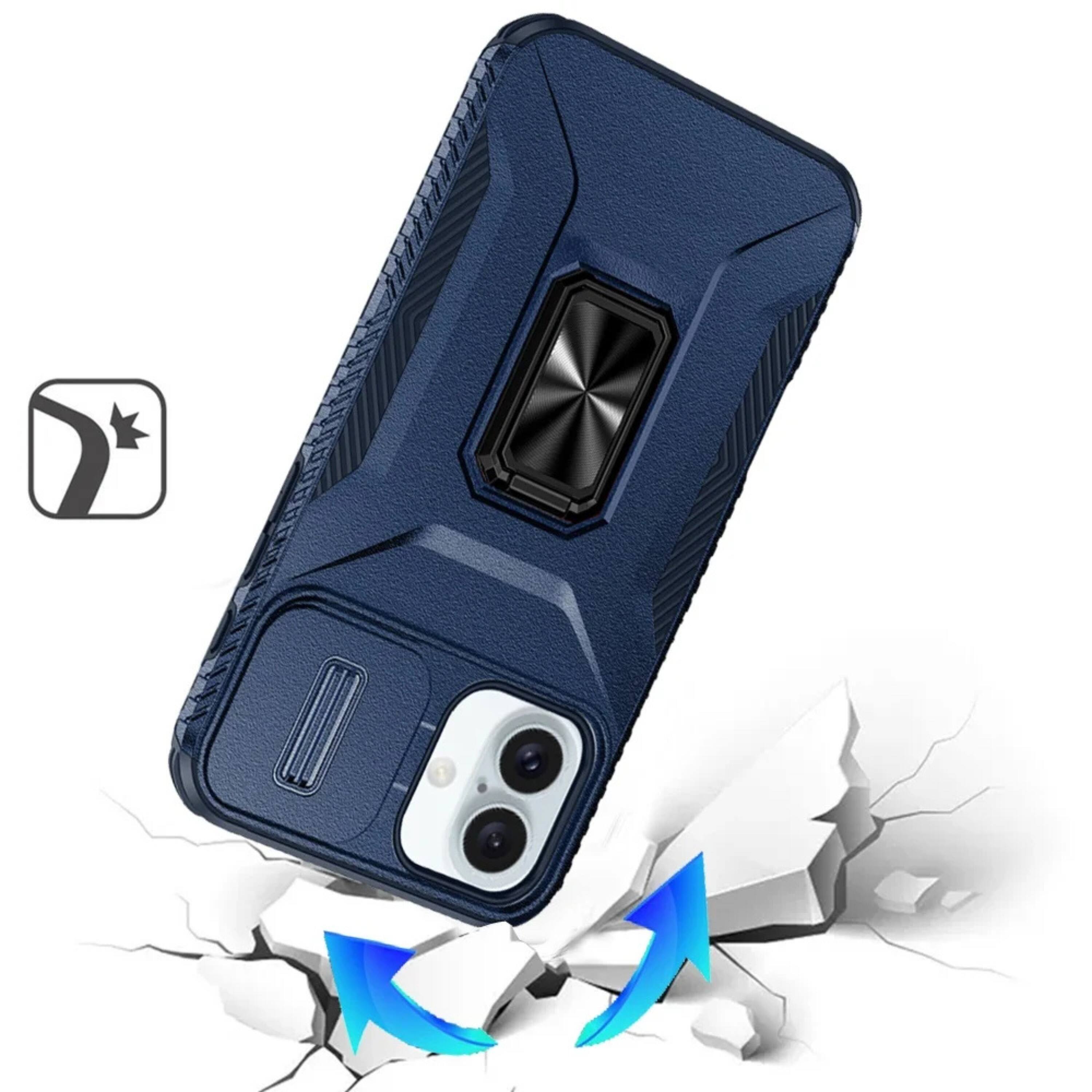 Angle. Kitcheniva - Full Coverage Metal Stand Lens Cover Case With Tempered Glass For iPhone 17 Blue - Blue.