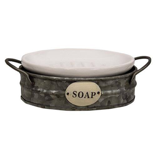 Front. BreeBe - Galvanized Wash Bin Soap Dish - Grey.