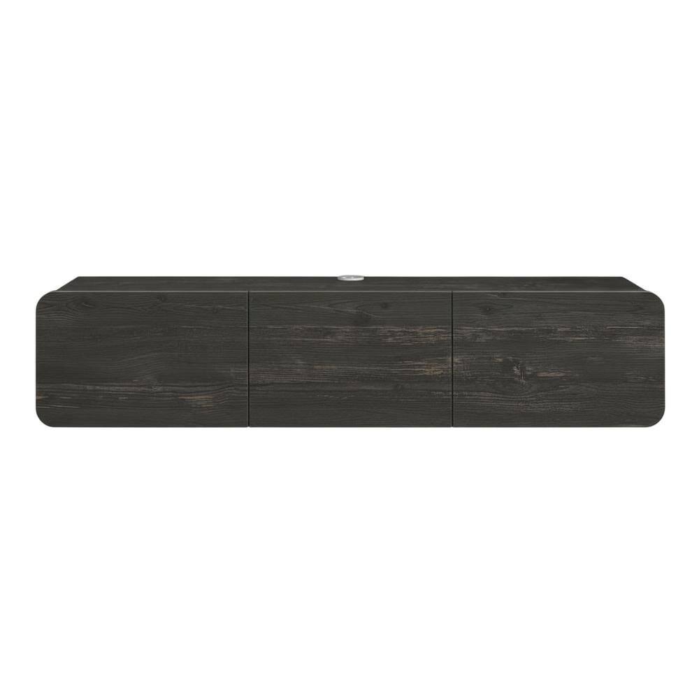 Alt View 3. FurniFact - Black floating TV stand, 80 inch flat screens, modern design, durable wood - Black.