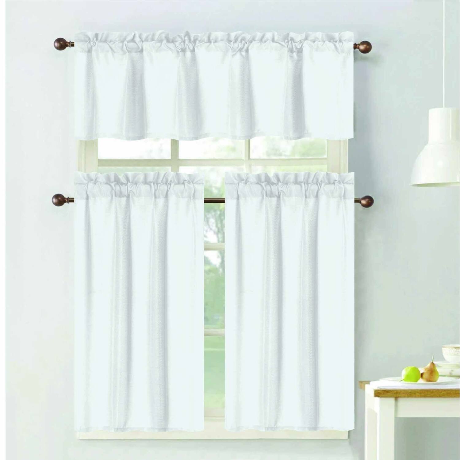 Angle. RT Designers Collection - RT Designers Collection 100% Polyester Gibson Solid 3 PC Kitchen Curtains Valance & Tiers Set 54" x 18" White - White.