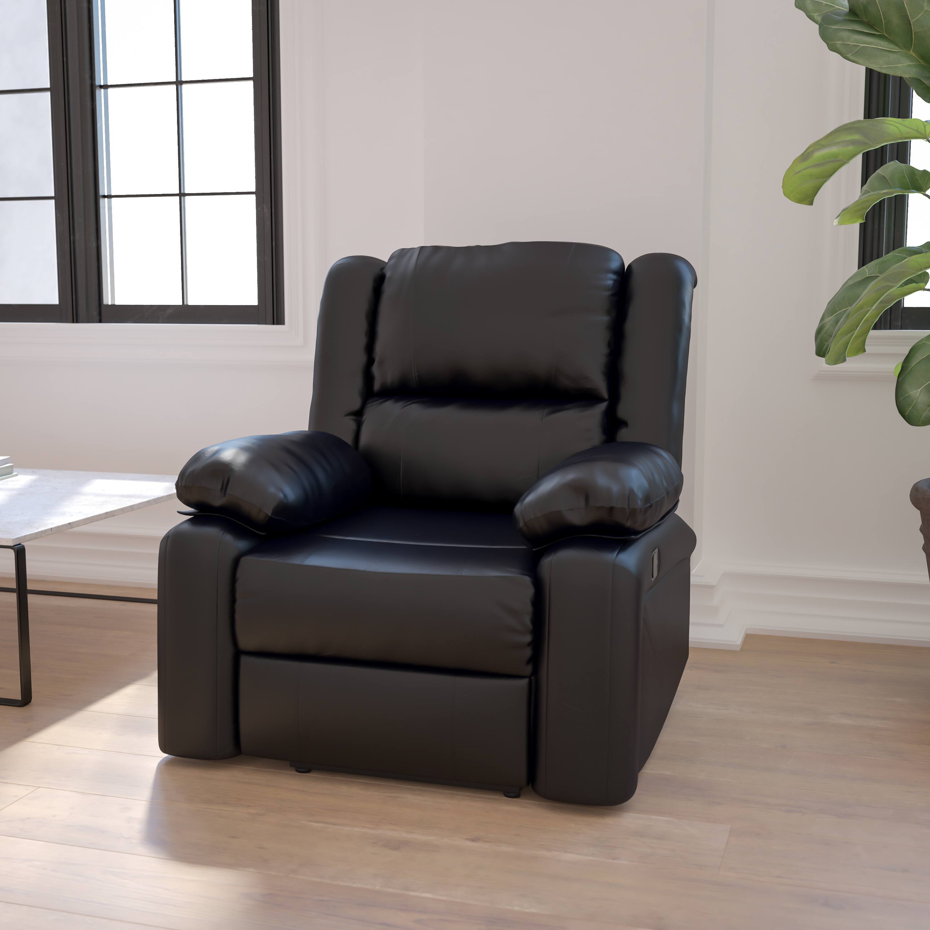 Alt View 1. Emma + Oliver - Recliner with Bustle Back and Padded Arms - Black LeatherSoft.