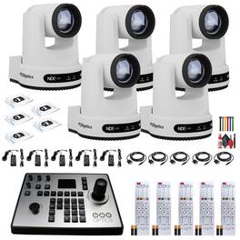 5 x PTZOptics Move 4K PTZ Camera with 20x Zoom (White) (PT20X-4K-WH-G3) + PT-JOY-G4 Controller