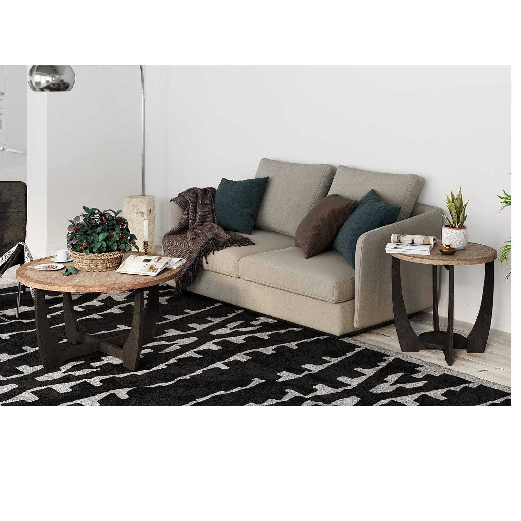 Alt View 5. COZAYH - COZAYH Rustic Farmhouse Round Coffee Table with Crisscross Base for Living Room - Black & Wood.