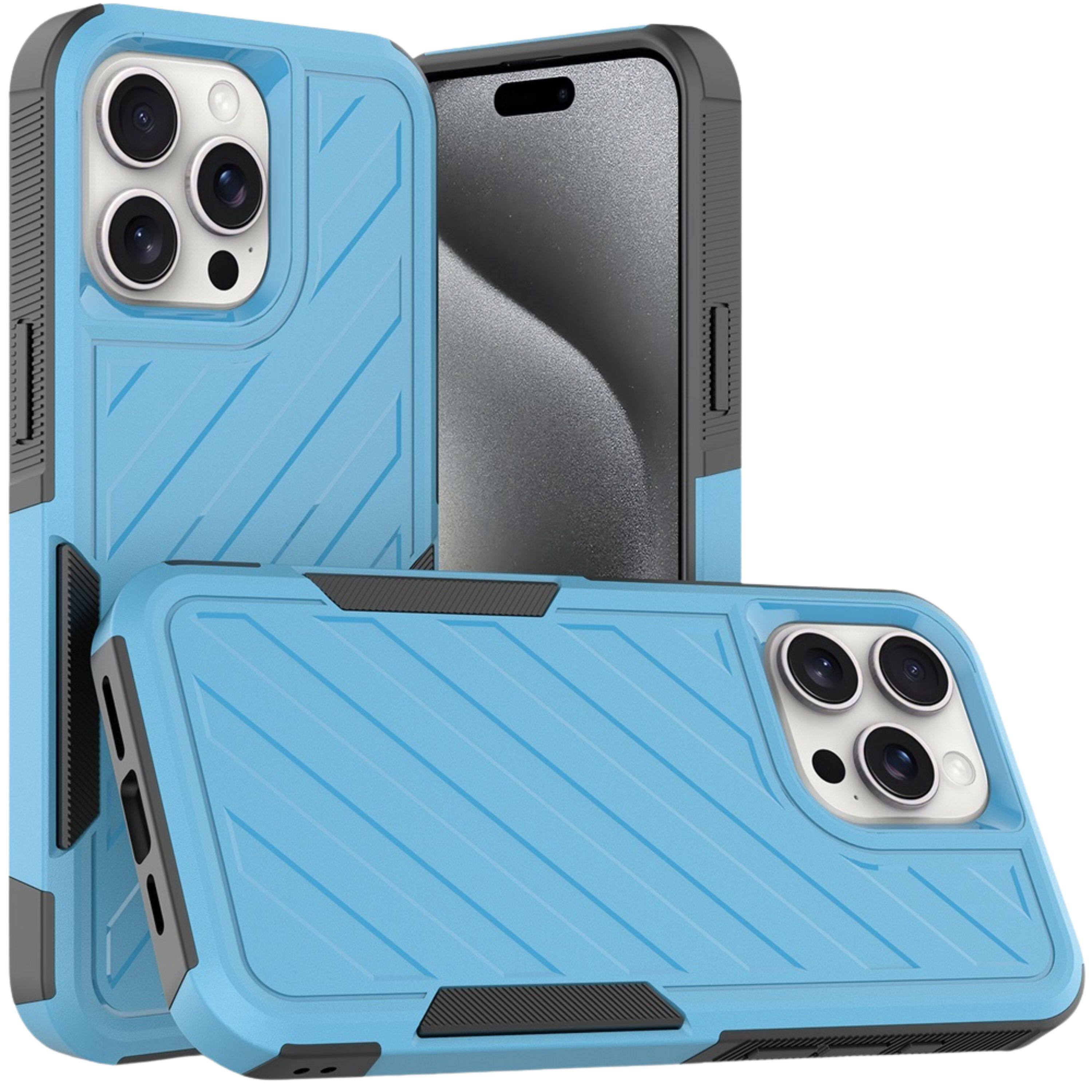 Front. Kitcheniva - Dual Layer Shockproof Case With Tempered Glass For iPhone 15 Pro Max Sky Blue/Black - Blue.