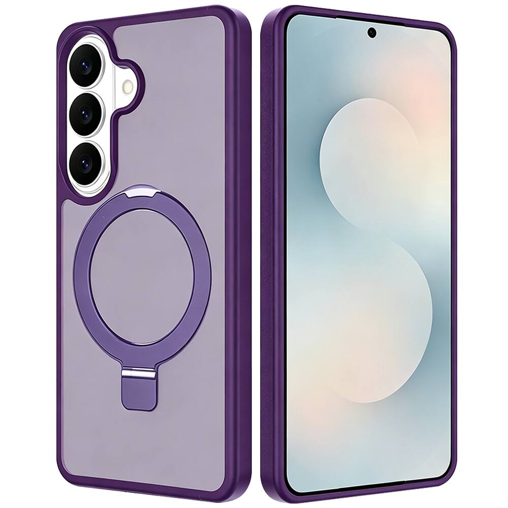 Left. Equipd - Case for Galaxy S26 Plus (6.7") MagSafe Compatible Great Grip Feeling Shockproof Protective Cover w/ Magnetic Ring Stand - Purple.