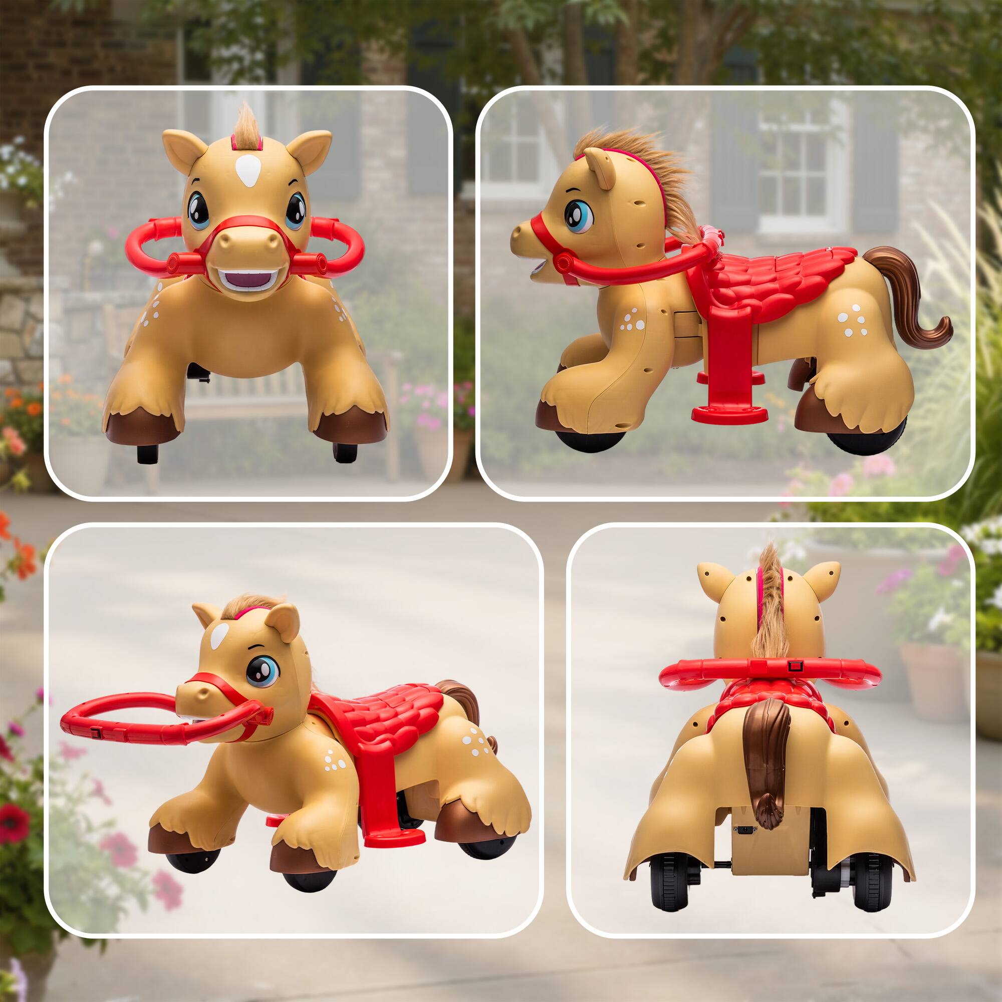 Alt View 7. Qaba - On Horse Toy, 12V Battery Powered Ride on Toy with Carrot Toy, Comb and Sound - Brown.