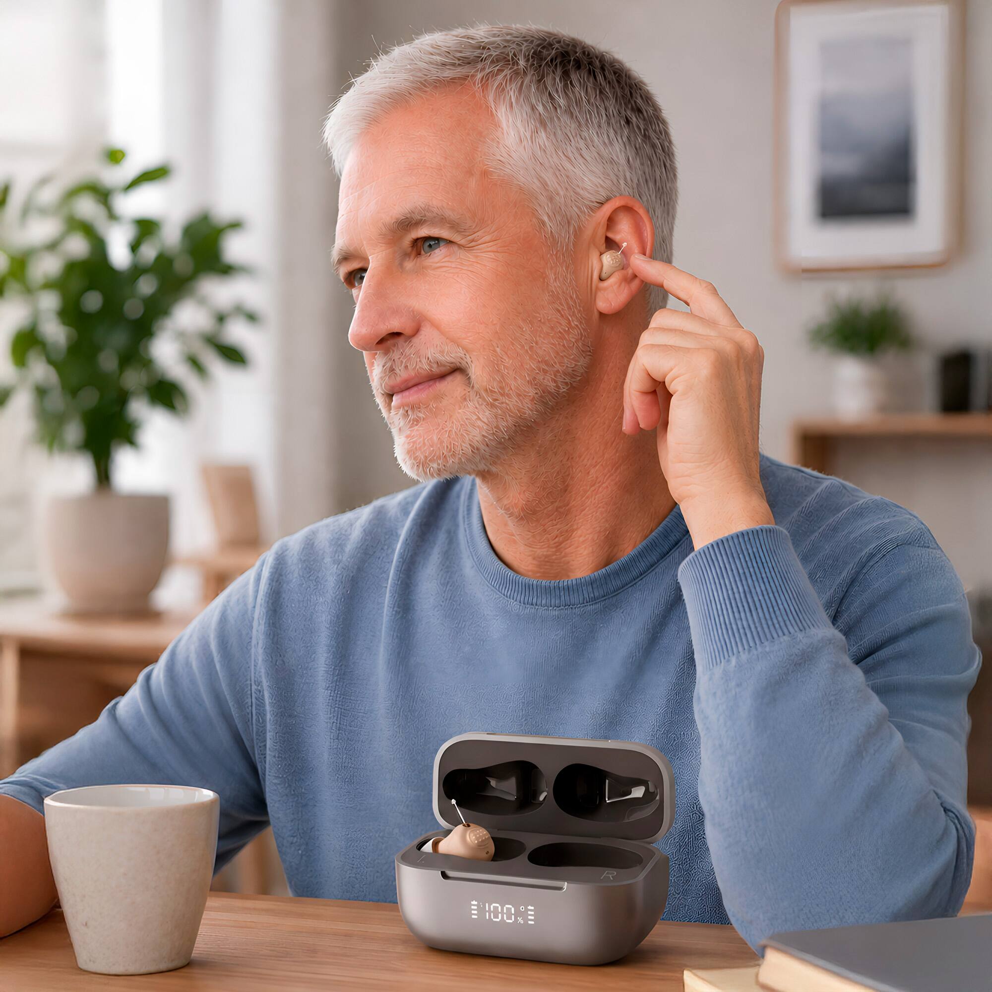 Left. Pursonic - Rechargeable OTC Hearing Aids for Adults with 4 Hearing Modes & 6 Adjustable Volume Levels - Grey.