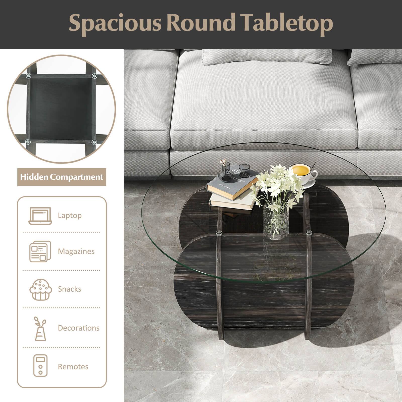 Spacious Round Tabletop

Hidden Compartment

- Laptop
- Magazines
- Snacks
- Decorations
- Remotes