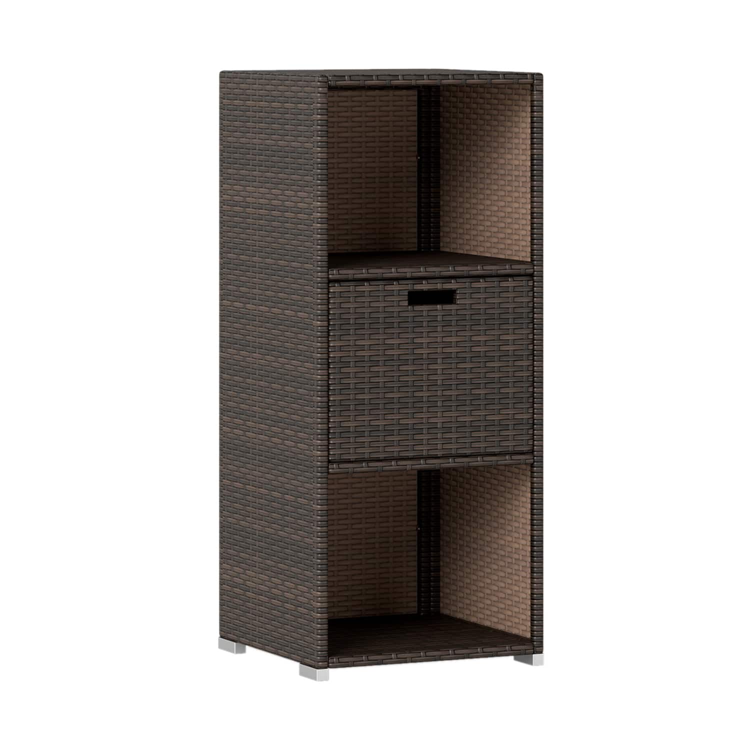 WELLFOR - Outdoor Storage Cabinet Patio Wicker Organizer with Drawer - Brown
