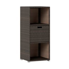 WELLFOR - Outdoor Storage Cabinet Patio Wicker Organizer with Drawer - Brown