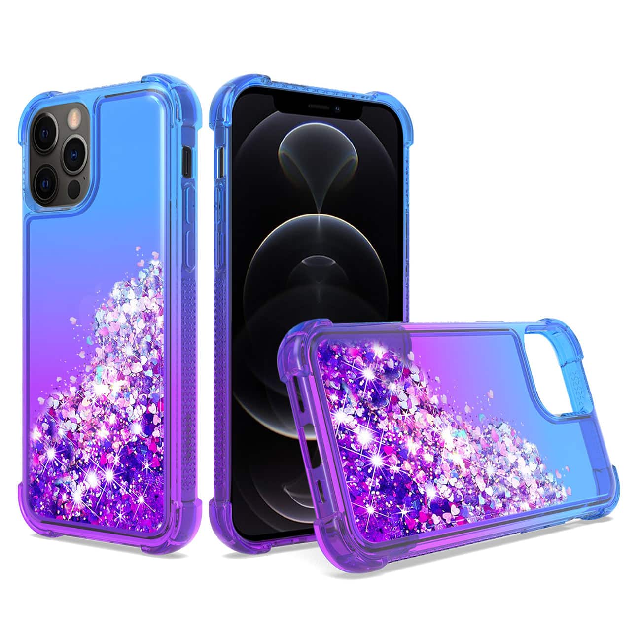 Reiko - Shiny Flowing Glitter Liquid Bumper Case For Apple Iphone 12/Iphone 12 Pro In - Blue