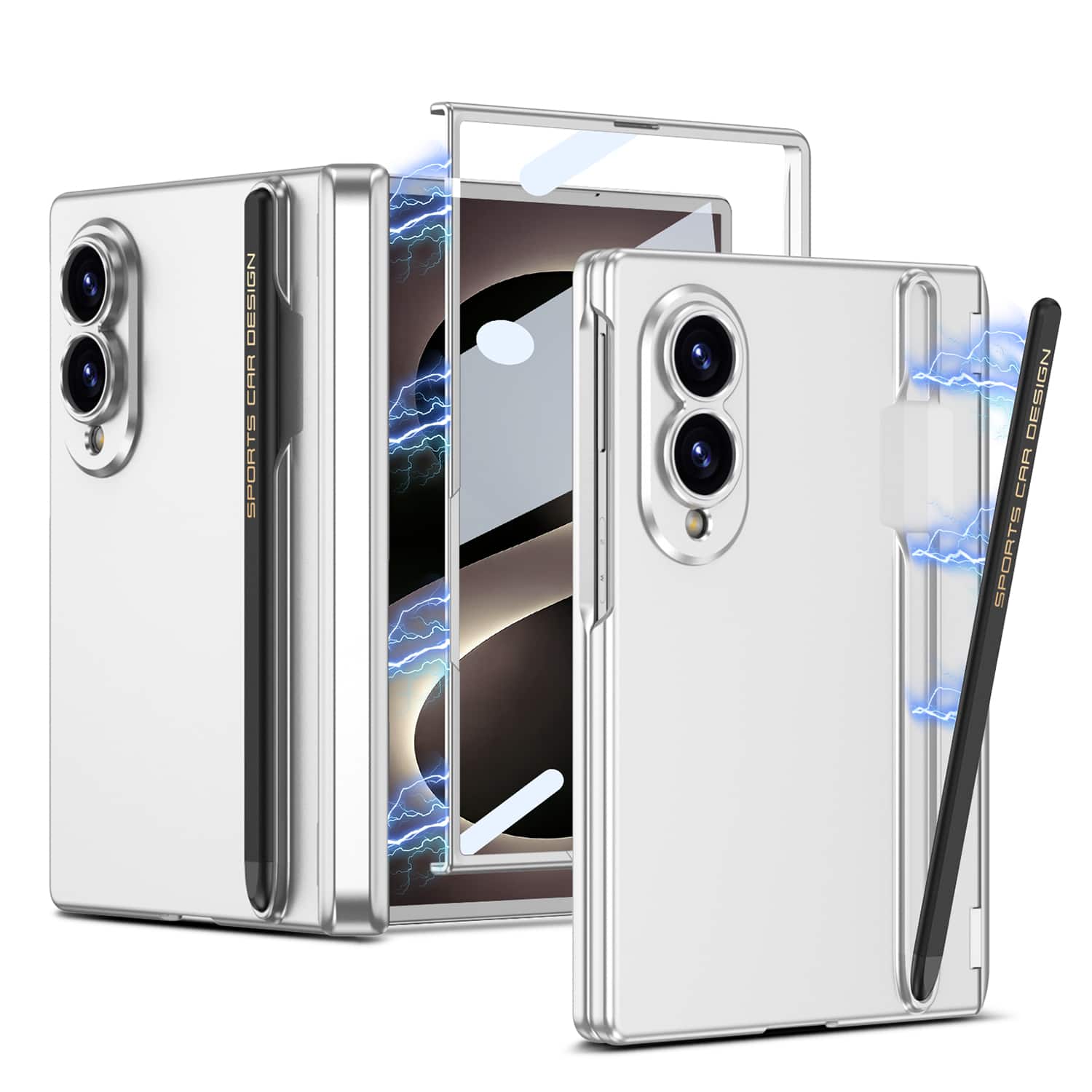 Dteck - for Samsung Galaxy Z Fold8 Hinge Case with Screen Protector & Stylus Pen,Slim Shockproof Magnetic Pen Holder Back Cover - Silver price history on PriceWatchPro