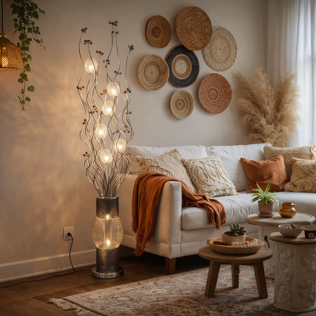 FC Design - 60"H Silver & Black Textured Cylinder Vase with Metallic Floral Stem LED Floor Lamp