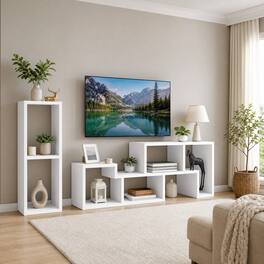 WELLFOR - 3 PCS Adjustable TV Stand Minimalist Entertainment Center for 43/ 55 /60/ 65 Inch TV Media Console Table - White
