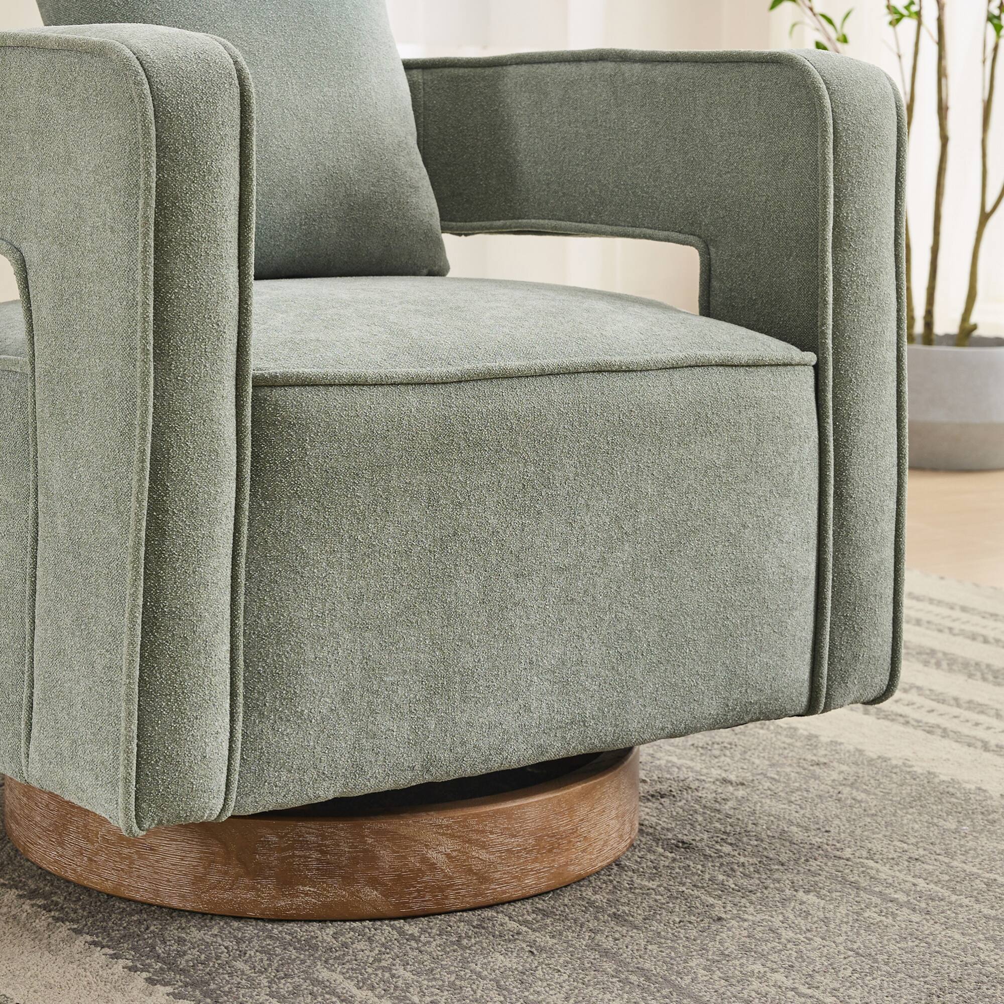 Alt View 4. GOODSILO - Modern Swivel Accent Barrel Chair with Weathered Base for Living Room, Bedroom, or Office - Pale Green.