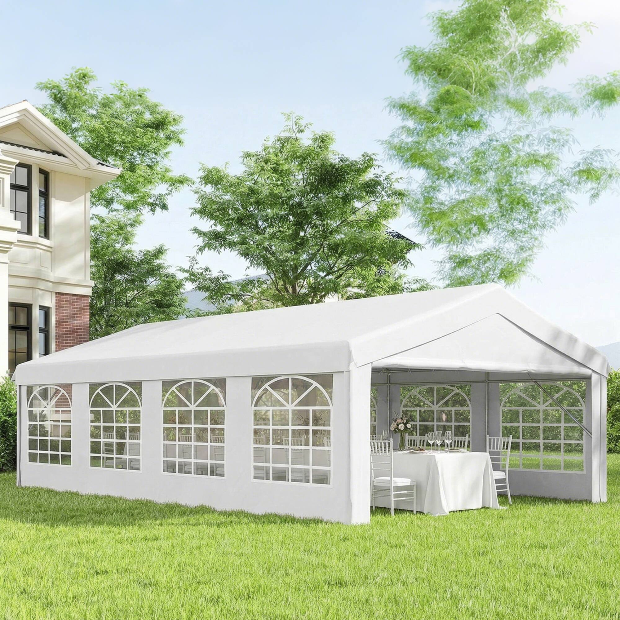 Alt View 1. Outsunny - Duty Party Tent, 13x26 ft Outdoor Wedding Event Shelter, with Removable Sidewalls & Windows - White.