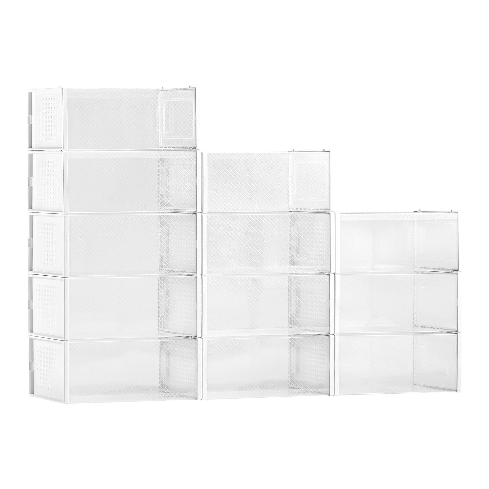 Alt View 10. Glintex - Stackable Shoe Storage Boxes, 12 Pack Modular Shoe Organizer, Clear Sneaker Display Rack - White.
