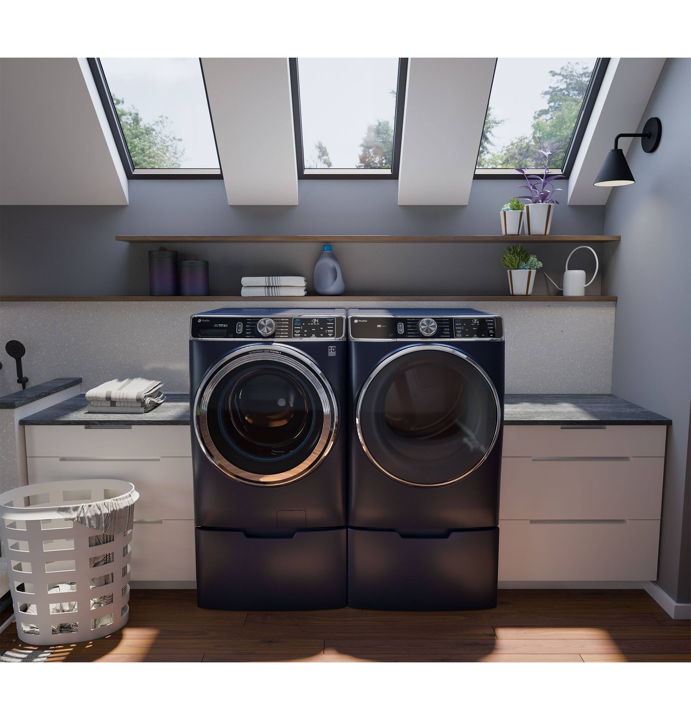 Alt View 4. GE - 16” Laundry Pedestal with Storage Drawer for Select Washers and Dryers - Sapphire Blue.