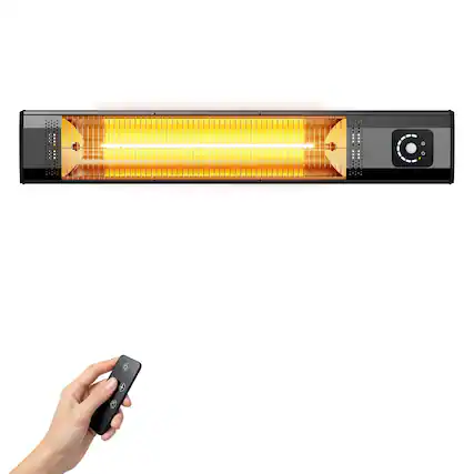Front. Petrimins - Wall Mounted Electric Patio Heater, 1500W Infrared Outdoor Heater with Motion Sensor, 9 Heat Levels, IPX5 Waterproof - Black.