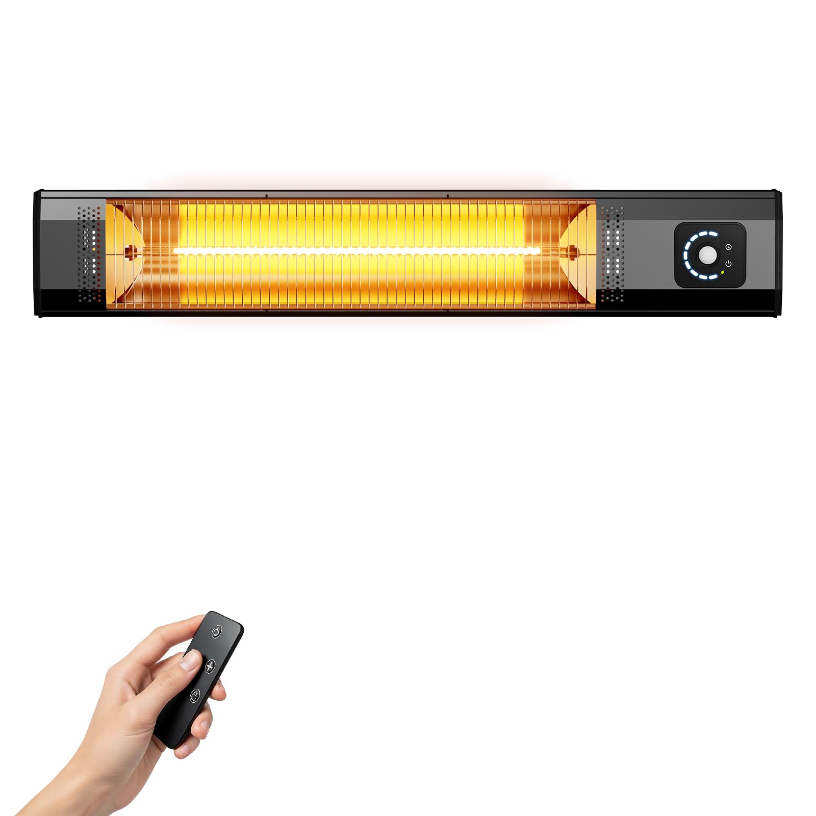 Front. Petrimins - Wall Mounted Electric Patio Heater, 1500W Infrared Outdoor Heater with Motion Sensor, 9 Heat Levels, IPX5 Waterproof - Black.
