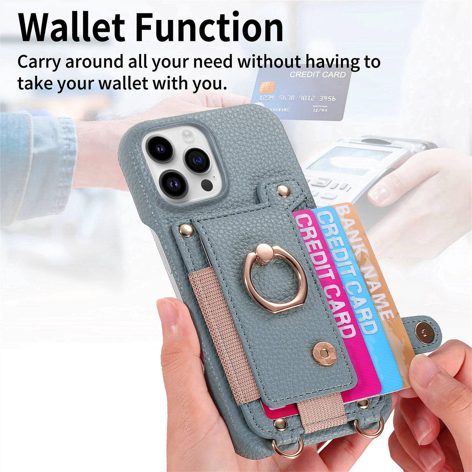 Wallet Function  
Carry around all your needs without having to take your wallet with you.  

CREDIT CARD  
1234 5678 9012 3456  
CURIRC  
12/99  

BANK NAME  
CREDIT CARD