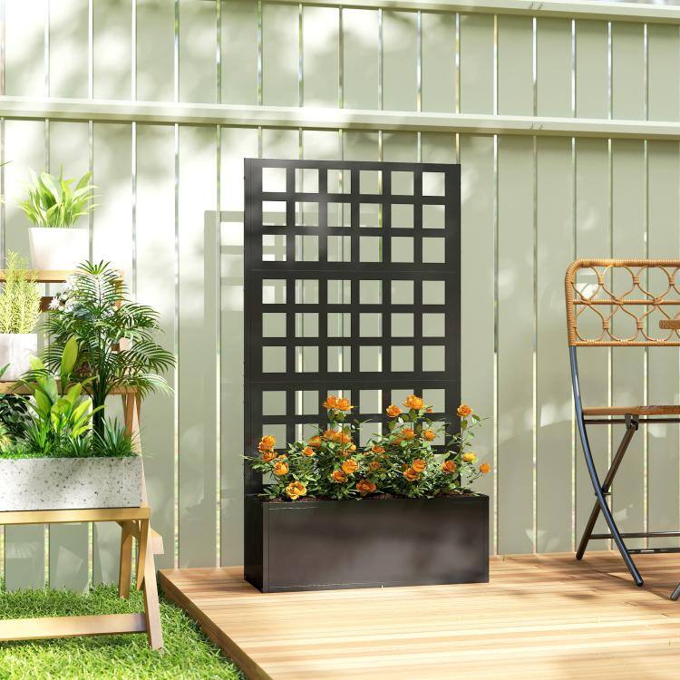 Alt View 1. PULUZ - Galvanized Raised Garden Bed Planter Box with Trellis for Climbing Plants, Vegetable, Vines - Black.