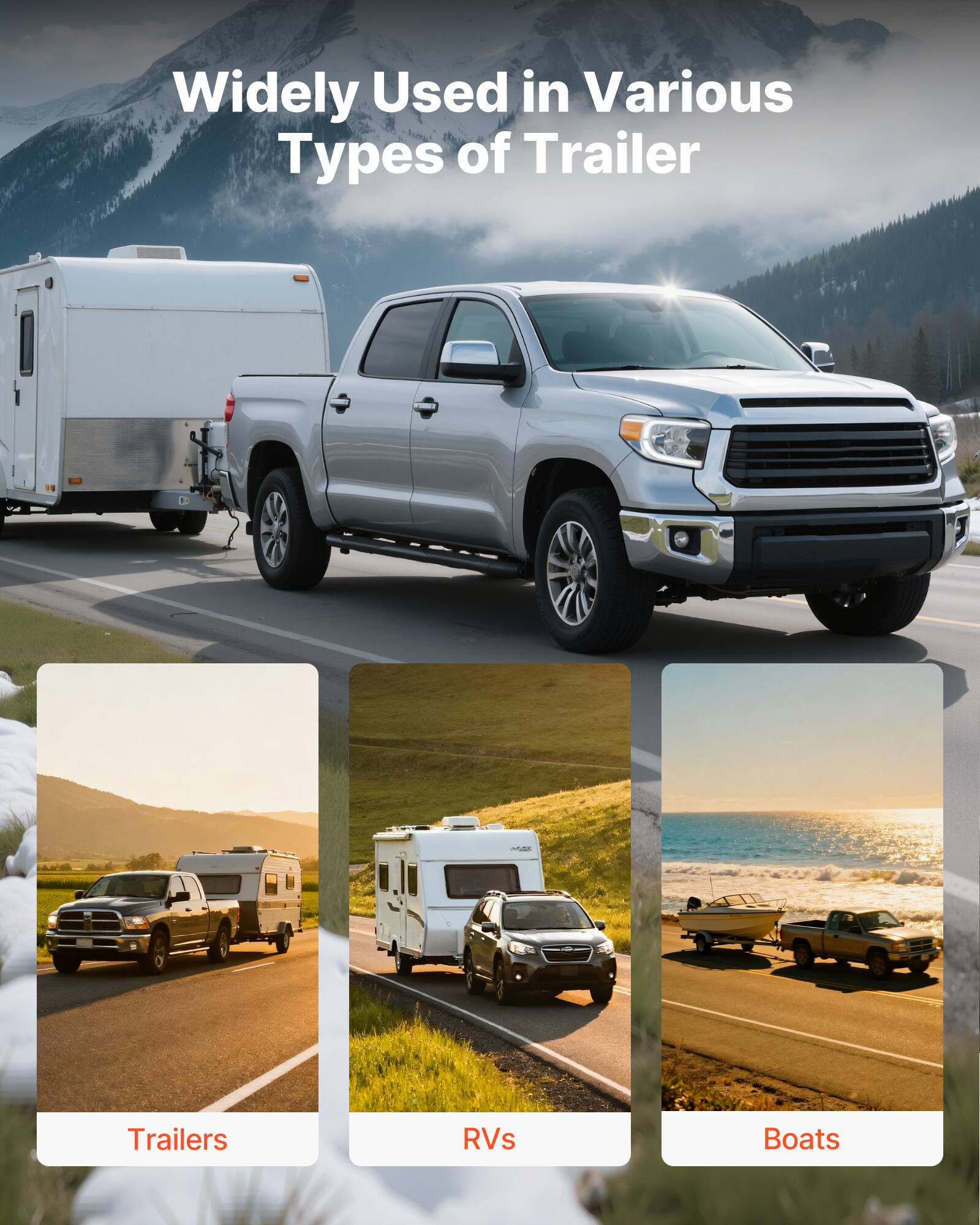 Widely Used in Various Types of Trailer

- Trailers
- RVs
- Boats