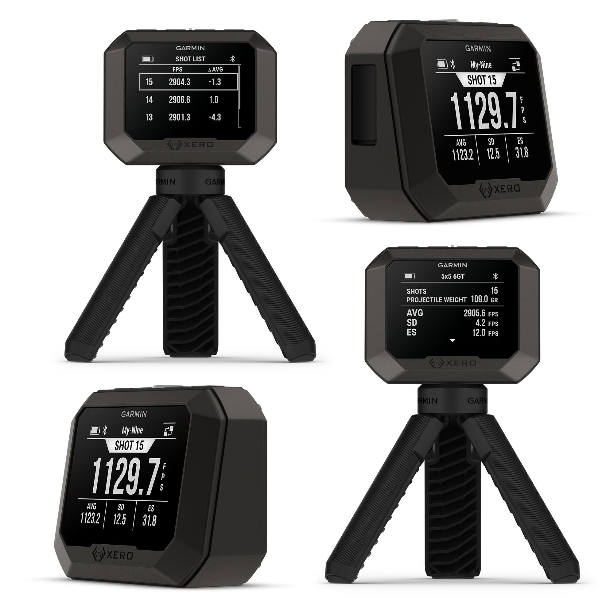 GARMIN SHOT LIST  
FPS AVG  
15 2904.3 -1.3  
14 2906.6 1.0  
13 2901.3 -4.3  

GARMIN My-Nine  
SHOT 15  
1129.7 FPS  
AVG 1123.2  
SD 12.5  
ES 31.8  

GARMIN 5x56GT  
SHOTS 15  
PROJECTILE WEIGHT 109.0 GR  
AVG 2905.6 FPS  
SD 4.2 FPS  
ES 12.0 FPS  

GARMIN My-Nine  
SHOT 15  
1129.7 FPS  
AVG 1123.2  
SD 12.5  
ES 31.8