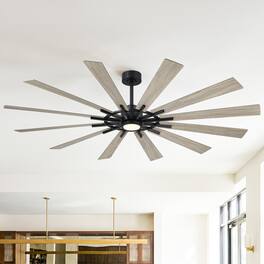Parrot Uncle - 72" Large Farmhouse 12-Blade Windmill Ceiling Fan with Dimmable LED Light and 6-Speed Remote - Black