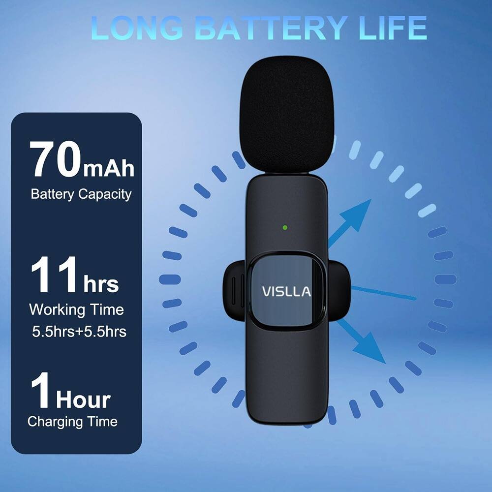 Front. MOSZAR LLC - Bluetooth Lapel Microphone – Mini Noise-Canceling Mic for iPhone, iPad & Android.