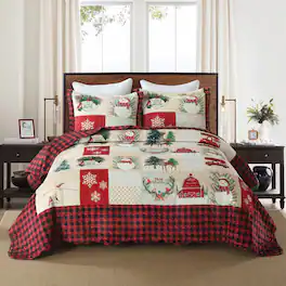 MarCielo - 3 Pc Velvet Quilted Oversized Christmas Quilt Set - Multi Color