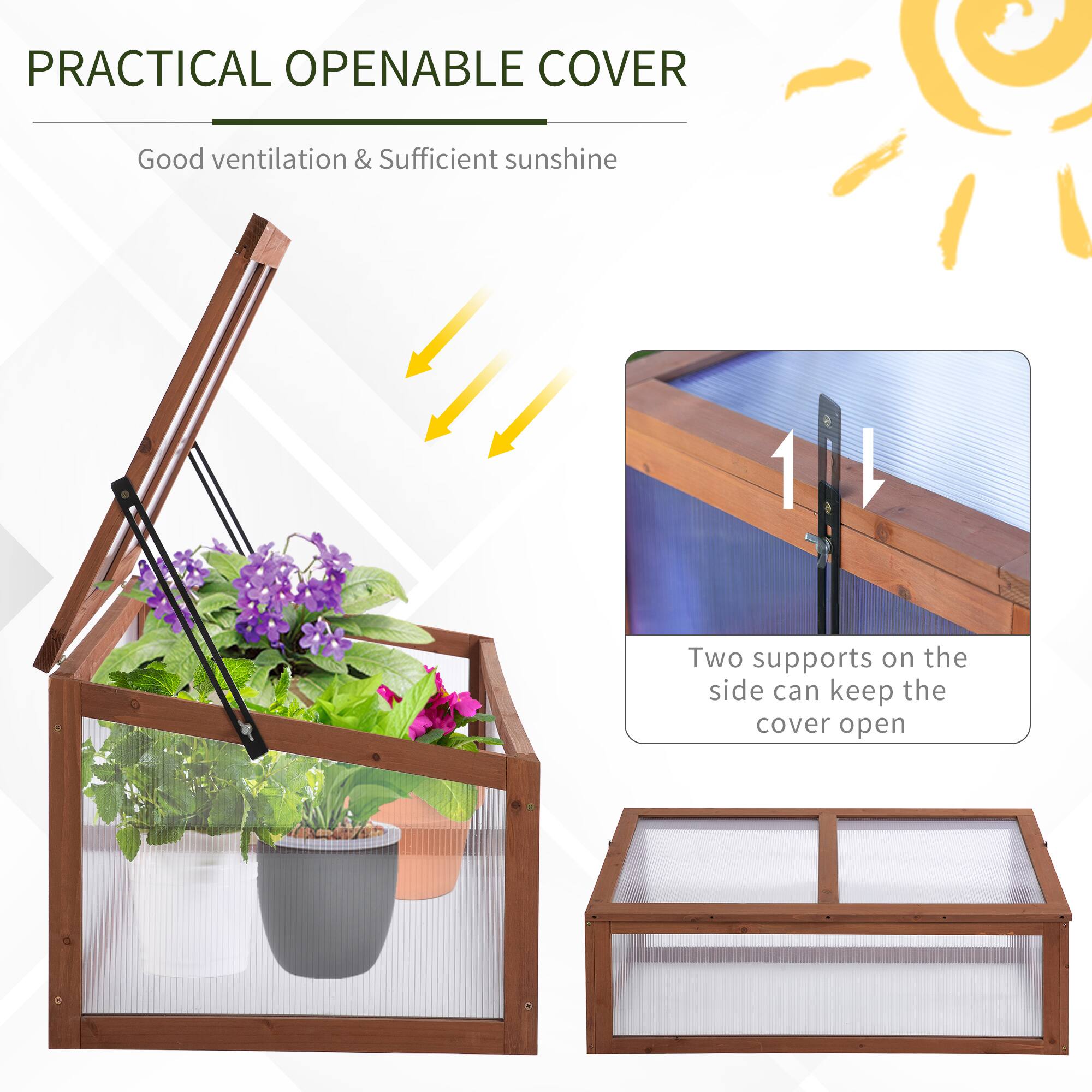 PRACTICAL OPENABLE COVER  
Good ventilation & Sufficient sunshine  

Two supports on the side can keep the cover open