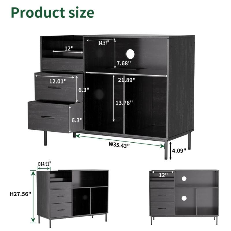 Product size:  
- 12"  
- 14.57"  
- 7.68"  
- 12.01"  
- 6.3"  
- 21.89"  
- 13.78"  
- 6.3"  
- W35.43"  
- 4.09"  
- D14.92"  
- 12"  
- H27.56"