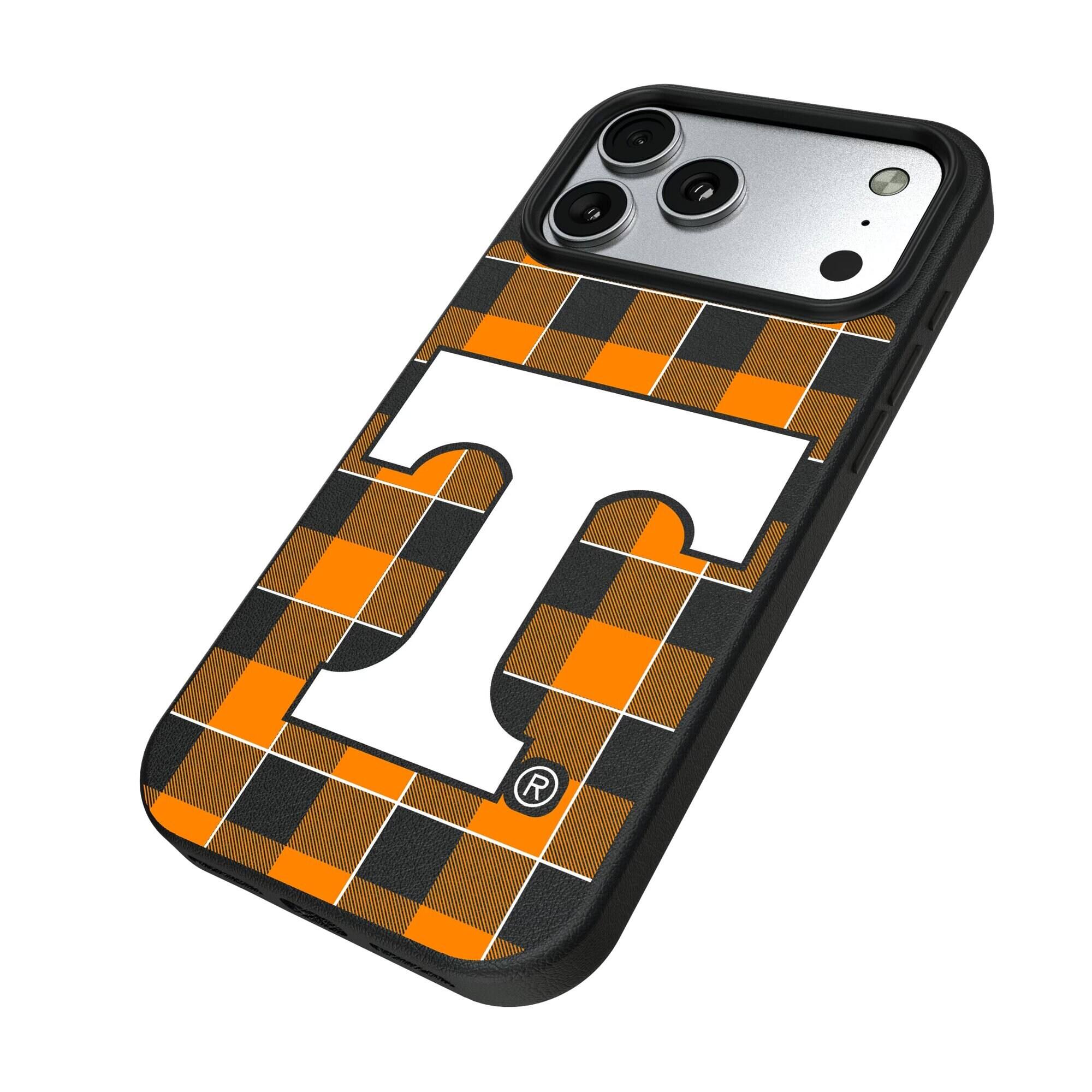 Alt View 1. Keyscaper - Tennessee Volunteers Plaid Magnetic Bump iPhone Case - 17 Pro Max - Black.