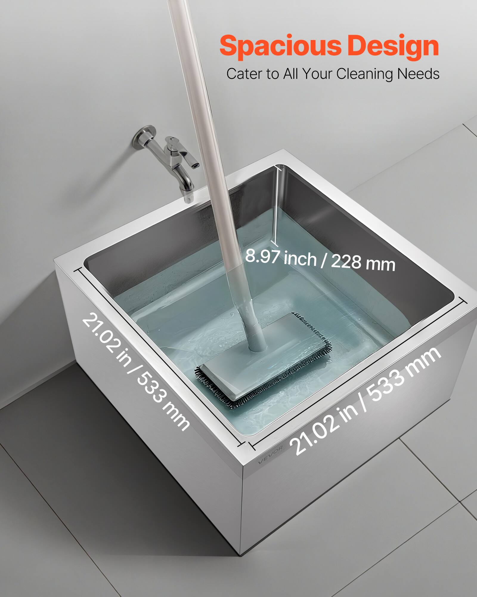 Spacious Design  
Cater to All Your Cleaning Needs  

8.97 inch / 228 mm  

21.02 in / 533 mm  

21.02 in / 533 mm  

VOR 21.02 VE