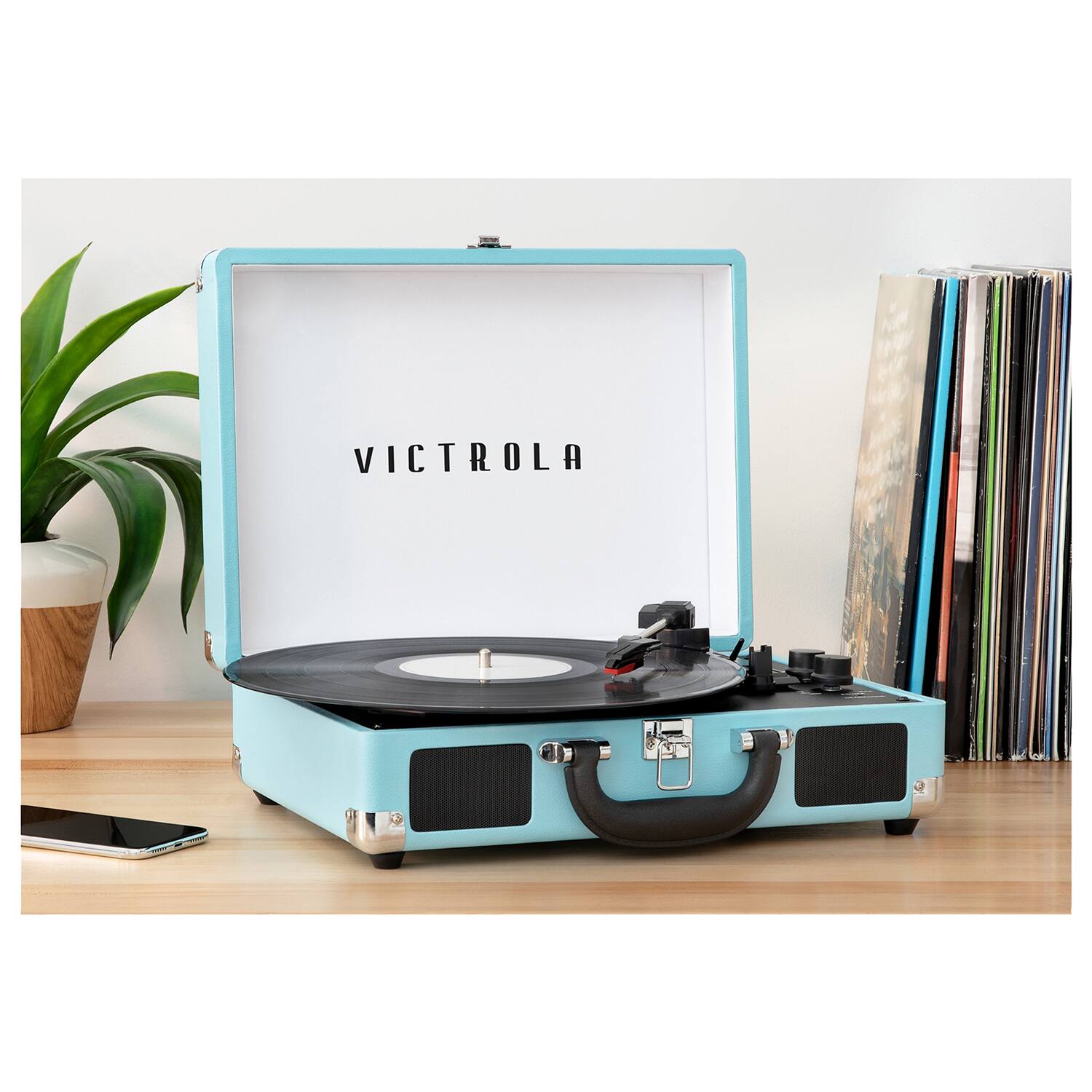 Alt View 11. Victrola - Journey+ Bluetooth Suitcase Record Player - Turquoise.