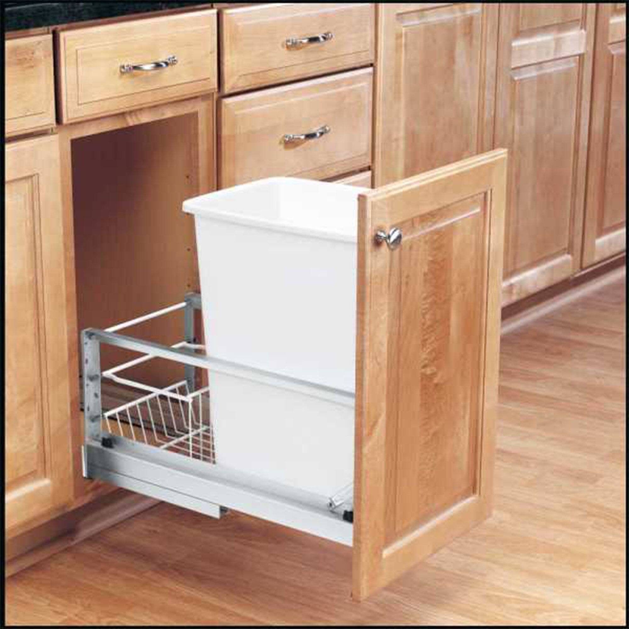 Alt View 1. Rev-A-Shelf - Rev-A-Shelf Single Pullout 35 qt. Kitchen Trash Can with Soft-Close, 5349-15DM-1 - Silver.