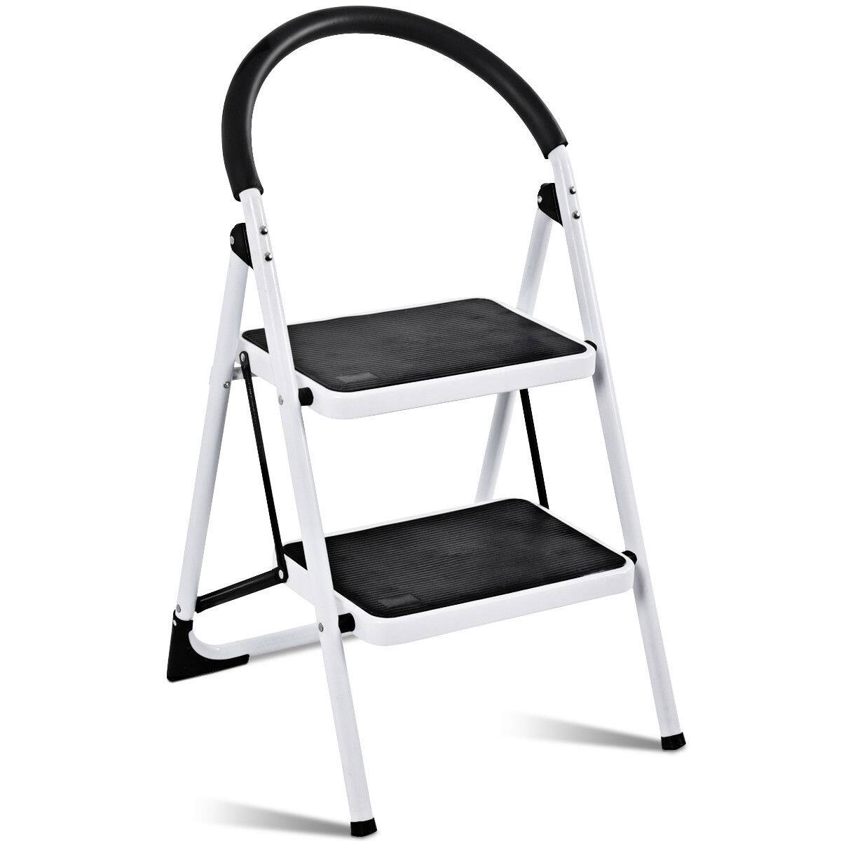 Sugift - 2.75 Feet Folding Step Stool with Iron Frame and Anti-Slip Pedals - White