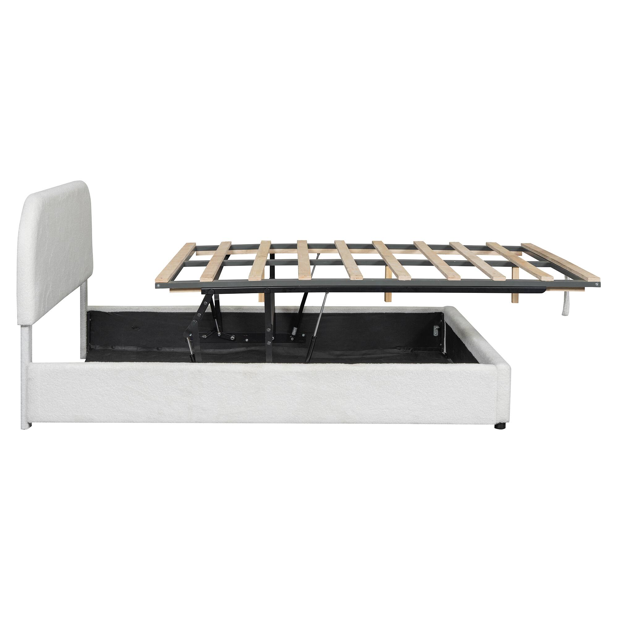 Alt View 8. Tiramisubest - Teddy Fleece Queen  Size Upholstered Platform Bed with Hydraulic Storage System, White - White.
