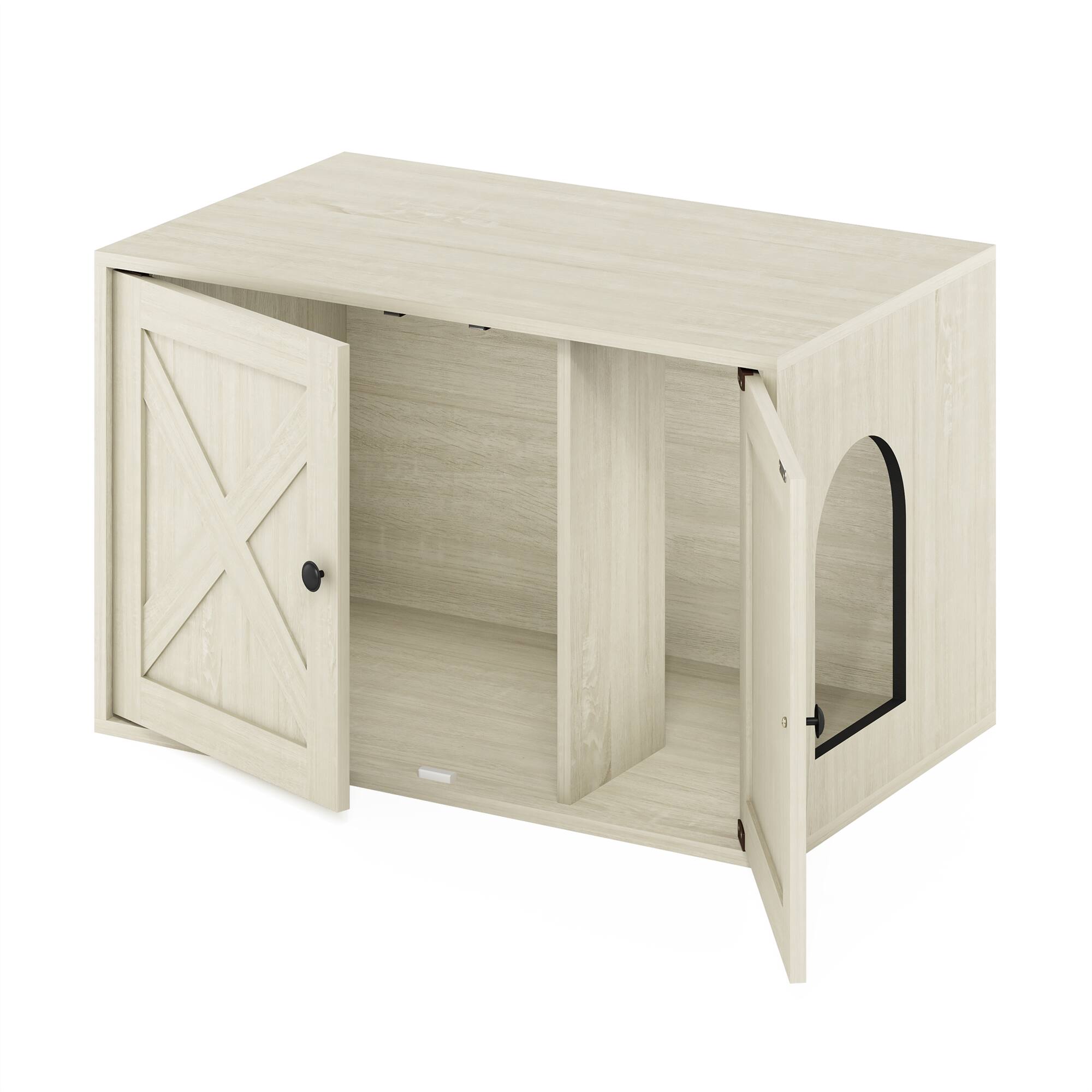 Alt View 3. Furinno - Peli Farmhouse Cat Litter Box Enclosure - White Wash.