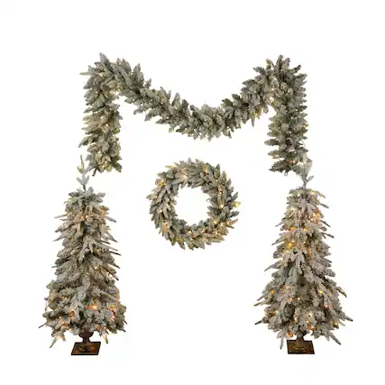 Front. Forest'nSky - 4-Piece Set Christmas Artificial Tree with LED Lights, PVC Festival Celebration Set - Green.