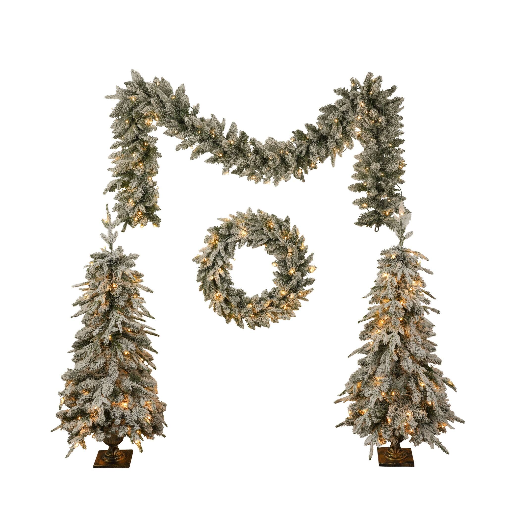 Front. Forest'nSky - 4-Piece Set Christmas Artificial Tree with LED Lights, PVC Festival Celebration Set - Green.