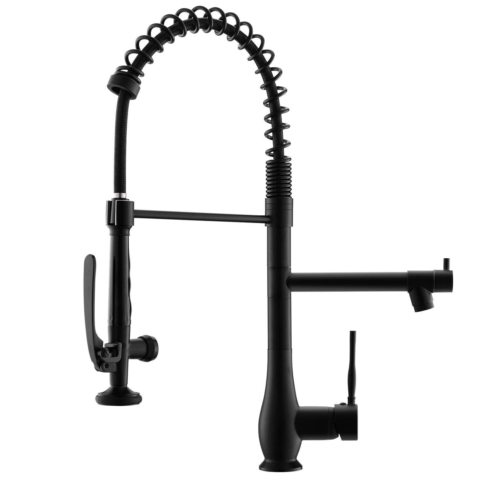 Angle. TinyHomie - Commercial Kitchen Faucet Pull Down Sprayer Black Nickel Single Handle - Black.