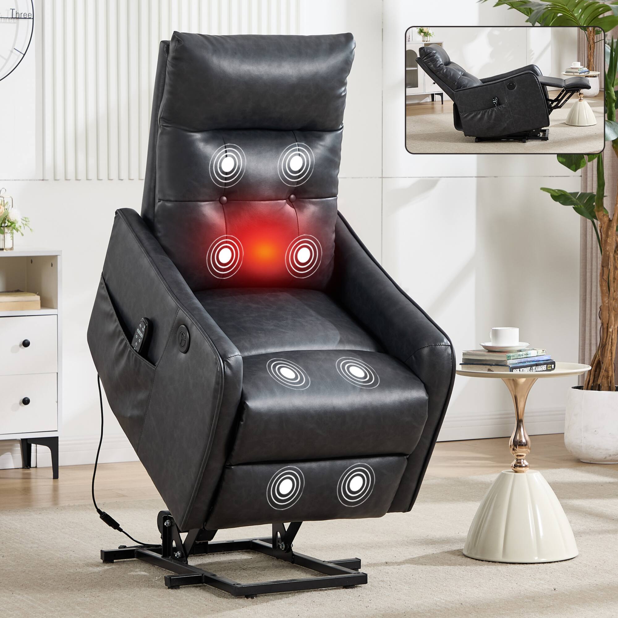 Alt View 6. GOODSILO - Single Motor Power Lift Recliner Chair with Massage and Heat Functions for Enhanced Comfort and Relaxation - Grey.