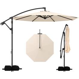 Costway - 10 FT Offset Hanging Umbrella with Base Patio Cantilever Umbrella 360° Rotation - Beige
